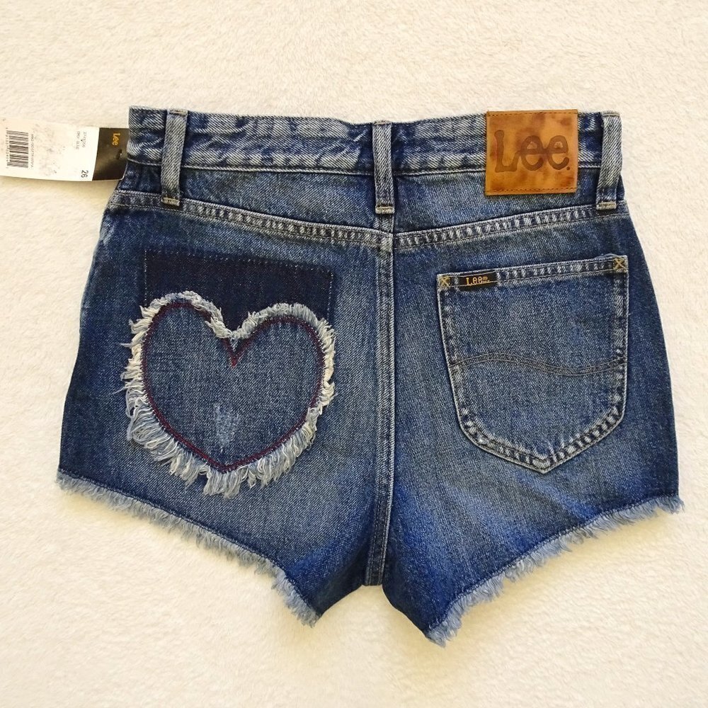 Lee Cut Off Denim Jean Shorts Women's Size 26 High Rise Heart